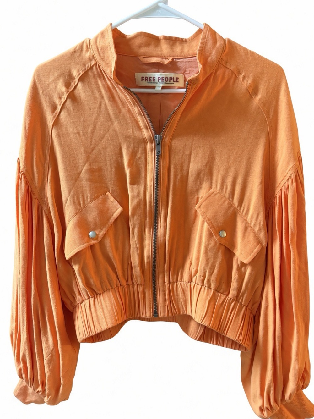 Free People Orange On Pointe Bomber Jacket Balloon Sleeve XS